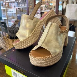 Volatile Metallic Gold Espadrille Wedges